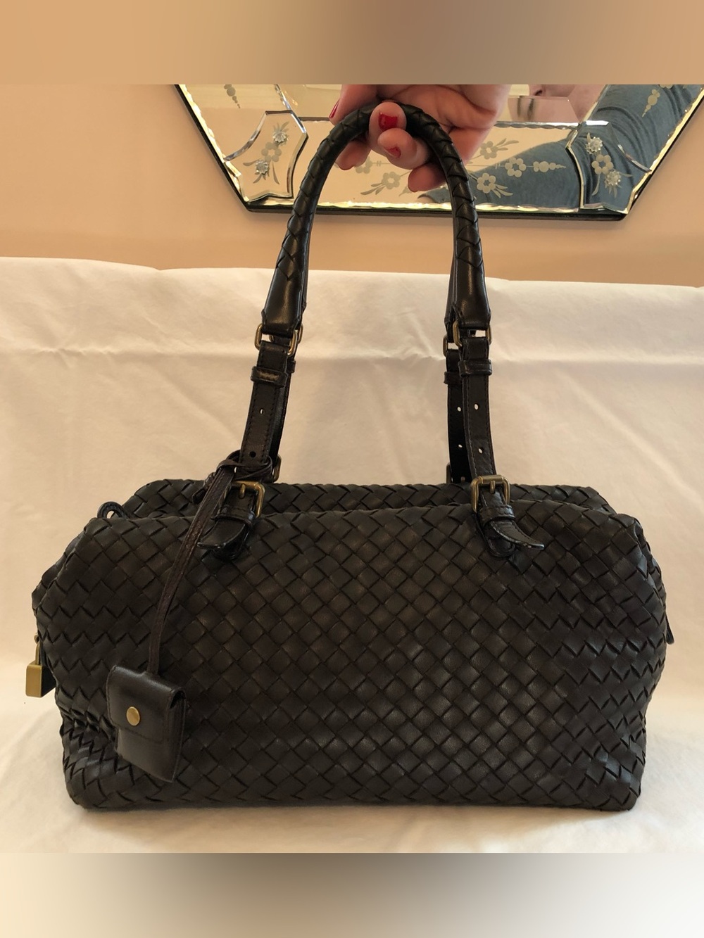 Authentic Bottega Veneta Woven Leather Montaigne Bag - Dark Brown